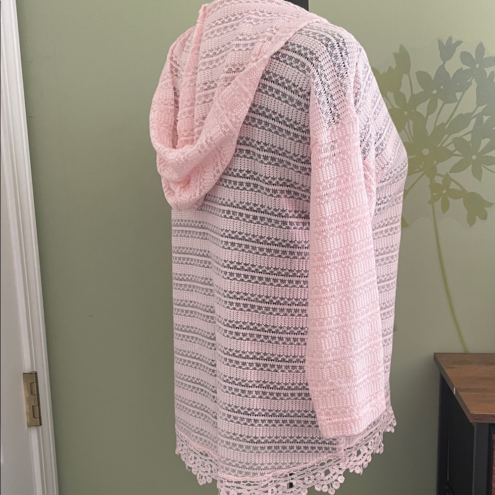 No Boundaries Light Pink Hooded Crochet Sweater